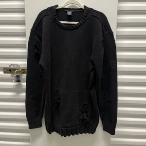 Marithe Francois Girbaud Distressed Sweater Black Pullover Y2K Mens XXXL 23"x32
